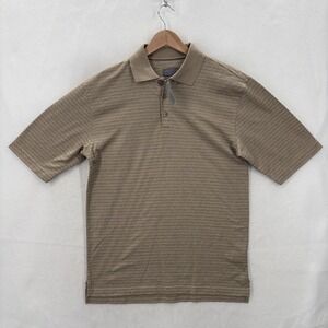 Talbots Mens Polo Shirt Small Tan Mercerized Pima Cotton Textured Knit USA VTG